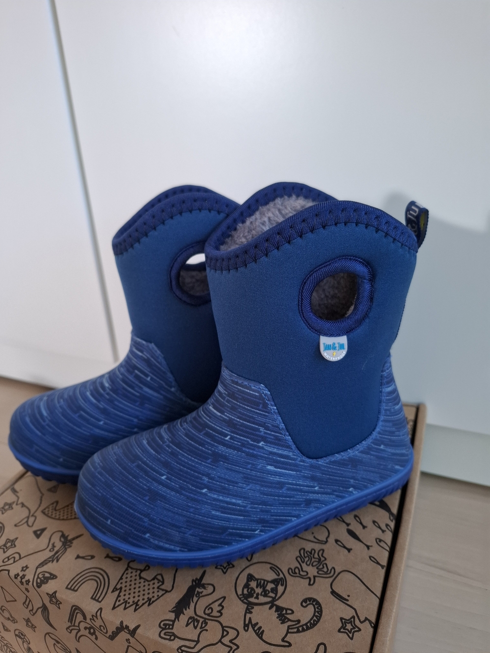 Kids Navy Blue Insulated Winter Boots with Easy Hand Holes